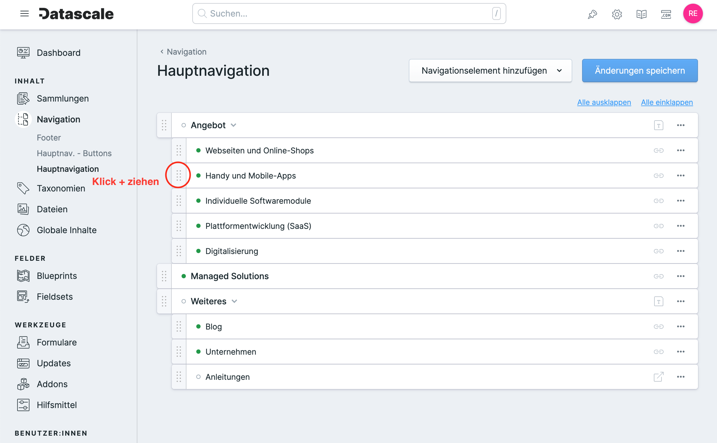 Screenshot Statamic Navigations